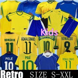 1998 Retro Brasil Pele Soccer Jerseys Men Kids 2002 Romario Ronaldo Ronaldinho 2004 1994 Brazilië 2006 Rivaldo Adriano Kaka 1988 2000 2010 2024 Vini Jr Shirts