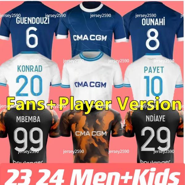 2023 2024 Jerseys de fútbol Cocina de pie Guendouzi Alexis Payet Clauss Camisetas de fútbol Men Kids Veretut bajo Om Olympique Vitinha Fans jugador
