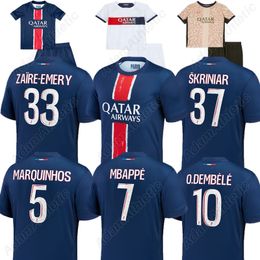 Maillot Mbappe Soccer Jersey 2024 ZAIRE-EMERY O.DEMBELE MARQUINHOS FOOTBALL SHIIRTS 24 25 Kid Kit Player Version Skriniar Kolo Muani Hakimi Jerseys