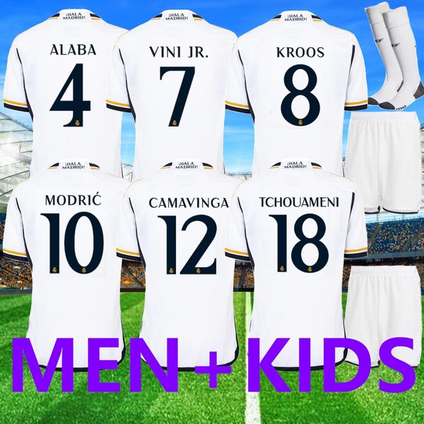 2023 2024 Jerseys de fútbol Realmadrid Vini Jr Camavinfinga Tchouameni Valverde Modric Alaba Camiseta Kroos Rodríguez Uniforme Home Away Men Kits Football Camiseta