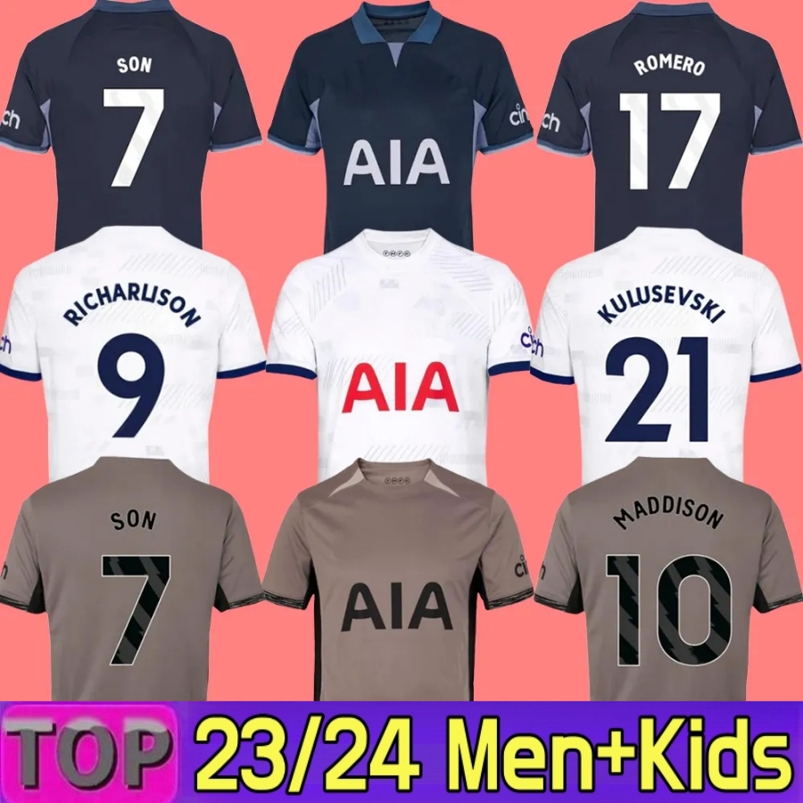 2023 2024 SON SOCCER Jerseys Maddison Romero Kulusevski Richarlison Kulausevski van de ven bissouma Johnson Tottenham Football Kit Kit Spurs Men Kids Sets