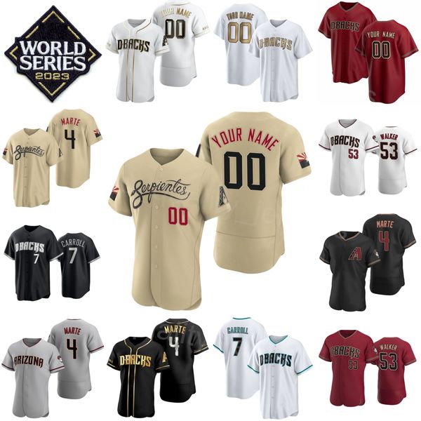 2023 2024 Jerseys de la Serie Mundial Béisbol 5 Alek Thomas 3 Evan Longoria 2 Geraldo Perdomo 26 Pavin Smith 15 Emmanuel Rivera 40 Bumgarner 23 Zac Gallen para fanáticos del deporte