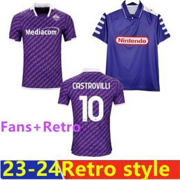 2023-2024 FANS+RETRO Fiorentina Soccer Jerseys J. Ikone Batistuta Castrovilli Erick Florence Jersey ACF Jovic A. Cabral Milenkovic C. Kouame Men Camisa de fútbol 23-24