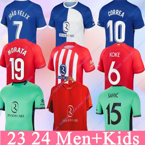 2023 2024Memphis Jerseys de football Home Away Away M. Llorente Correa Camiseta Football Shirts Men Kids Griezmann R. Carrasco de Paul Atletico Madrids 120e anniversaire