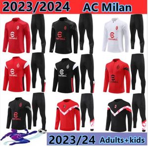 2023 24 AC Long Pull Jacket Tracksuitset Ibrahimovic Football Milan 22 23 Mayotte Milanese mannen en kinderen Chandal Futbol Survetement Training Suit voetbaljack