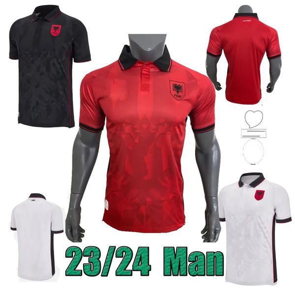 2023/24 Equipo nacional de Albania UZUNI Camisetas de fútbol para hombre HYSAJ LENJANI ABRASHI RAMADANI Local Rojo Visitante Blanco Tercera Camisetas de fútbol europeas negras