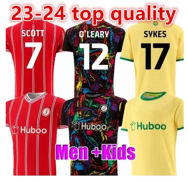 2023 24 Bristol City Soccer Jerseys Men Kits Kits Scott Paterson Wells Semenyo Martin Weimann Home Red GK Football Shirts Mawson Kalas Massengo Away Black Uniforms66