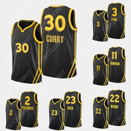 2023 24 City 3 Chris Paul 30 Curry Stephen 2 Brandin Podziemski 11 Thompson 22 Wiggins Klay Draymond 23 Green Andrew Basketball Jerseys Hombres Mujeres Jóvenes XS-4XL