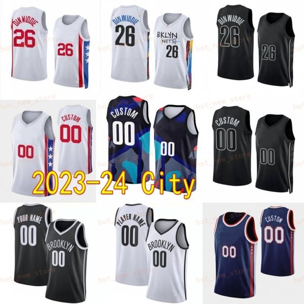 Maillot de basket-ball City 2023/24 Ben Simmons Spencer Dinwiddie Mikal Bridges Dorian Finney-Smith Lonnie Walker IV Dennis Smith Jr. Cameron Johnson Cam Thomas Edition