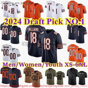 18 Caleb Williams Jersey 2024 Draft Pick No.1 Custom S-6XL Football Rome Odunze Jerseys Wright Urlacher d'Andre Swift Justin Fields DJ Moore Jerseys Cole Kmet Jaman