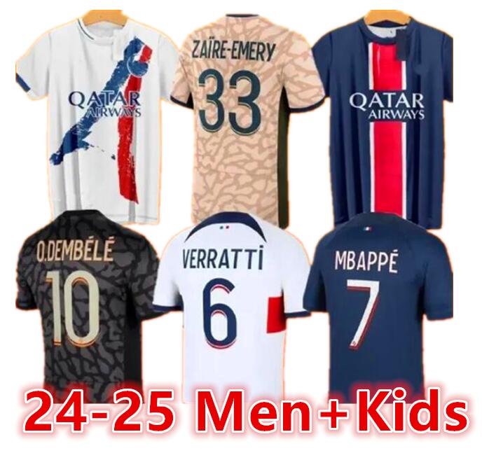 24 25 Maillot Mbappe Soccer Jerseys Kids Kit Kit 23/24プレーヤーバージョントレーニングPre Match 2023 2024 Maglia Paris Home Away Football Shirt Hakimi Fabian Vitinha O Dembele66