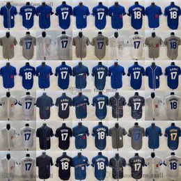 2023-24 Nouveau Baseball 17 Shohei Ohtani Jersey Stitch Home away 18 Yoshinobu Yamamoto Maillots Bleu Blanc Gris Chemise de sport respirante Homme Femme Jeunes Enfants Garçons XS-6XL