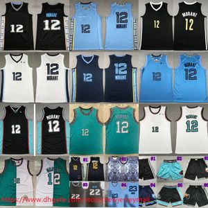 2023-24 New City Basketball 12 JaMorant Jersey Cousu 23 DerrickRose 22 DesmondBane Maillots Shorts Bleu Blanc À Domicile Chemises De Sport Respirantes