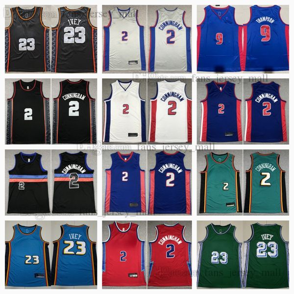 2023-24 New City Basketball Jersey 2 Cade Cunningham 9 Ausar Thompson 23 Jaden Ivey Noir Blanc Vert Bleu Maillot Cousu Hommes S-XXXL