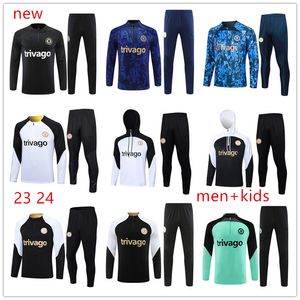 2023 24 Nuevo con capucha CFC Soccer Jersey Manga larga Hombres Niños Chándal PULISIC Mount Havertz Sterling Jorginho Camisa de entrenamiento Half Pull Kit de traje de entrenamiento