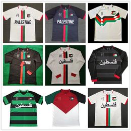 2023 24 Palestina voetbalshirt Black Center Stripe (rood/groen Engels) herdenkingsvoetbalshirt War Justice March voetbaluniform