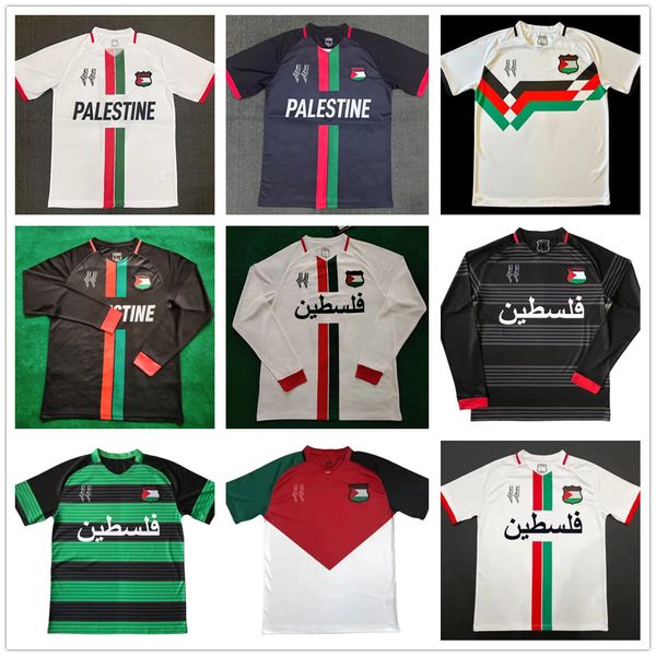 2023 24 Palestine Football Jersey Black Center Stripe (Red / Green English) Commémorative Football Shirt War Justice March Football Uniforme