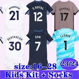 2023 24 SANCHEZ SON Kid Kit Soccer Jerseys HOJBJERG ROMERO BENTANCUR MADDISON TOTS Accueil Blanc Away 3ème Gardien de but Costume de football Maillot de football