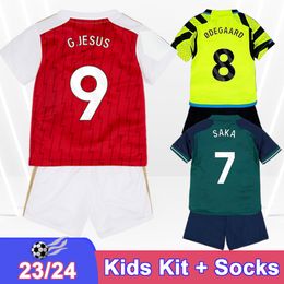 2023 24 Smith Saka Kid Kit Soccer Jerseys Odegaard G.Jesus Martinelli Nketiah Kiwior Jorginho Nelson Home Away 3rd Chid Suit Football Shirts
