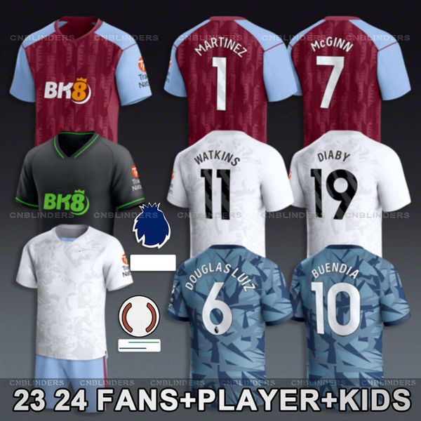 2023 24 Soccer Emiliano Martinez Ollie Watkins McGinn Aston Villas Football Shirts Diaby Watkins Douglas Luiz Buendia Maillot Men Kids Kit Uniforme
