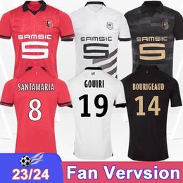 2023 24 Stade Rennais Mens Soccer Jerseys Terrier Bourigeaud Theate Santamaria Kalimuendo Doku Gouiri Majer Home Away 3rd Football Shirts