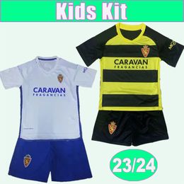2023 24 Zaragoza BERMEJO Kids Kit Voetbalshirts Zaragoza PUCHE FRANCES FRANCHO NIETO Home Wit Uit Kind Voetbalshirts Uniformen