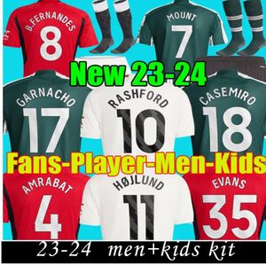 2023 24RASHFORD Mount Soccer Jerseys B. FERNANDES GARNACHO HOJLUND MARTINEZ 23 2024 CASEMIRO AMRABAT EVANS REGUILON Kit de football chemise hommes enfants ensembles chaussettes uniforme