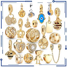 2023 925 Sterling Silver Gold Couleur Arbre Généalogique Coeur Couronne Pendentif Charm Fit Original Pandora Bracelet Femmes Bijoux Cadeau DIY
