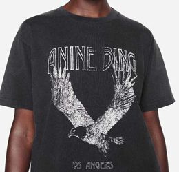 2023 A Bing Niche Eagle Imprimir camiseta Frito Copo de nieve Color Lavado Diseñador Tee Mujeres Negro Camiseta de manga corta Tops Polos Venta barata Alta calidad 55ess