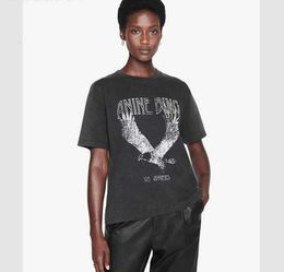 2023 A Bing Niche Eagle Print T Shirt Frito Copo de nieve Color Lavado Diseñador Tee Mujeres Negro Camiseta de manga corta Tops Polos Venta barata Fábrica 666ess