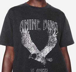 2023 Una camiseta con estampado de águila de nicho de Bing Copo de nieve frito Color Lavado Camiseta de diseñador Mujer Camiseta de manga corta negra Tops Polos Venta barata Alta calidad 9955ess
