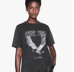 2023 A Bing Niche Eagle Print T-shirt Fried Snowflake Couleur Lavage Designer Tee Femmes Noir T-shirt à manches courtes Tops Polos Respirant 4412ESS
