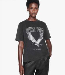 2023 Una camiseta con estampado de águila de nicho de Bing Copo de nieve frito Color Lavado Camiseta de diseñador Mujer Camiseta de manga corta negra Tops Polos Venta barata Alta calidad AAA 8842ESS