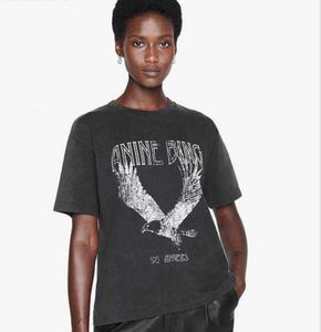 2023 Een Bing Niche Eagle Print T-shirt Gebakken Sneeuwvlok Kleur Wassen Designer Tee Vrouwen Zwart Korte Mouwen T-shirt tops Polo 355ess