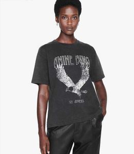 2023 A Bing Niche Eagle Print T-shirt Gebakken Sneeuwvlok Kleur Wassen Designer Tee Dames Zwart T-shirt Met Korte Mouwen Tops Polo's Goedkope Verkoop Hoge Kwaliteit AAA 8842ESS