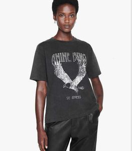 2023 A Bing Niche Eagle Print T-shirt Fried Snowflake Couleur Lavage Designer Tee Femmes Noir T-shirt à manches courtes Tops Polos Pas Cher Vente Usine 6612ESS
