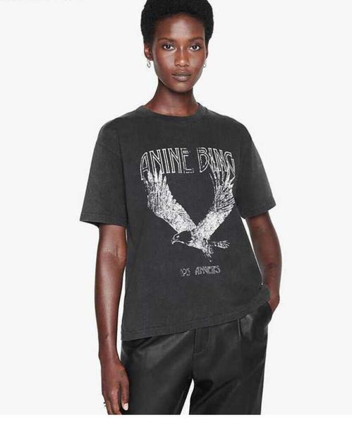 2023 A Bing Niche Eagle Print T-shirt Fried Snowflake Couleur Lavage Designer Tee Femmes Noir T-shirt à manches courtes Tops Polos Pas Cher Vente Haute Qualité 9912ess