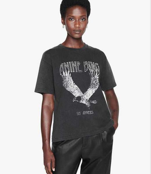 2023 A Bing Niche Eagle Print T-shirt Fried Snowflake Couleur Lavage Designer Tee Femmes Noir T-shirt à manches courtes Tops Polos Vente pas cher de haute qualité 7765ESS