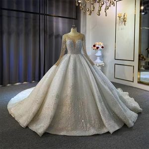 2023 une ligne robes de mariée manches longues illusion dentelle appliques bijou pure cou perlé perles sur mesure chapelle mariage robe de mariée