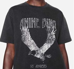 2023 AB Niche Eagle Imprimir camiseta Frito Copo de nieve Color Lavado Diseñador Tee Mujeres Negro Camiseta de manga corta Tops Polos Venta barata Alta Calidad AAAess