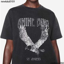 2023 AB Niche Eagle Print t-shirt Fried Snowflake Color Washing Designer Tee Dames Zwart T-shirt met korte mouwen Tops Polo's Goedkope verkoop Hoge kwaliteit AAA