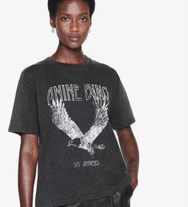2023 Abing Niche Eagle Print T-shirt Fried Snowflake Color Lavage Designer Tee Femme Black Courte-manche Tops High End Design 39ess