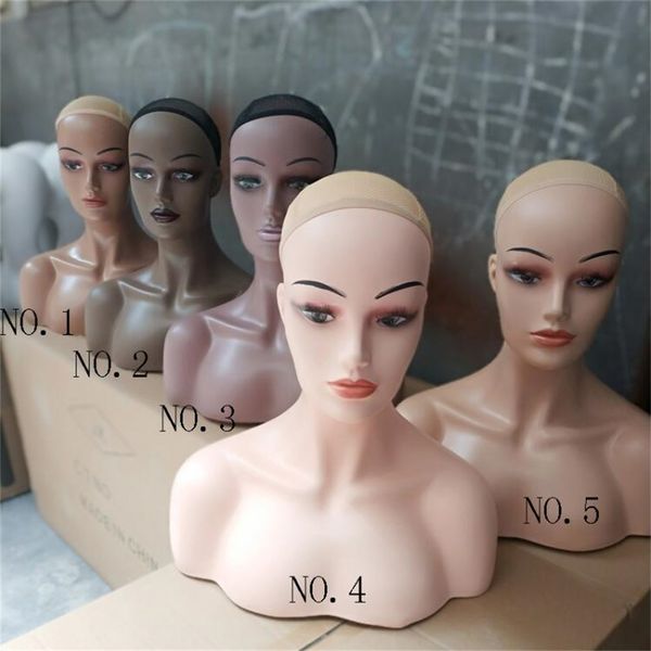 2023 ABS Cabeza femenina de talla grande Maniquí Cuerpo ficticio Cosmetología con cuello largo Salón Peluquería entrenamiento Cabeza de muñeca para hacer peluca Dispay E096