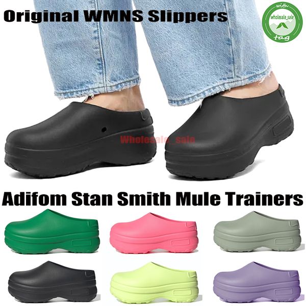 2023 Adiform Womens Fashion Stan Smith Mule Pantoufles Designer Slides Slip On Girls Covered Platform Core Black Lucid Lemon Lucid Pink Silver Green Sandales Baskets