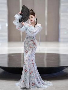 2023 Africain Floral Mermaid Robes de bal V couche à manches longues plus taille 3d Rose de soirée Robe de soirée élégante Fête Fête Robe de paille