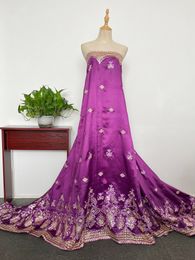 2023 Femmes africaines George dentelle tissu couture artisanat robe florale broderie soie de haute qualité 5 mètres robe de soirée nigérian violet soirée robe de dîner Costume YQ-5027