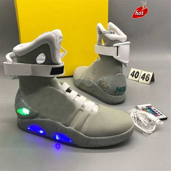 Tênis Air Mag 2023 Marty Mcfly's air mags Led Shoes Back To The Future 2 Light Up Auto Laces Autênticos sapatos outdoor masculinos brilham no escuro com caixa original cinza vermelho