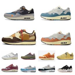 2023 Air Patta Waves Max 1 Loopschoenen Dames Heren 1s Wit Zwart Wabi Sabi Denim Olijf Canvas Kasina Won Ang Grijs Oranje Sneakers 87 Noise Aqua Monarch Sport Trainers