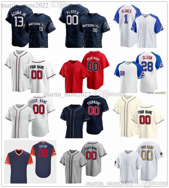 Maillots de baseball All-Star 2023 13 Ronald Acuna Jr. 12 Sean Murphy 99 Spencer Strider 55 Bryce Elder 28 Matt Olson 27 Austin Riley 1 Ozzie Albies 11 Orlando Arcia Stitched