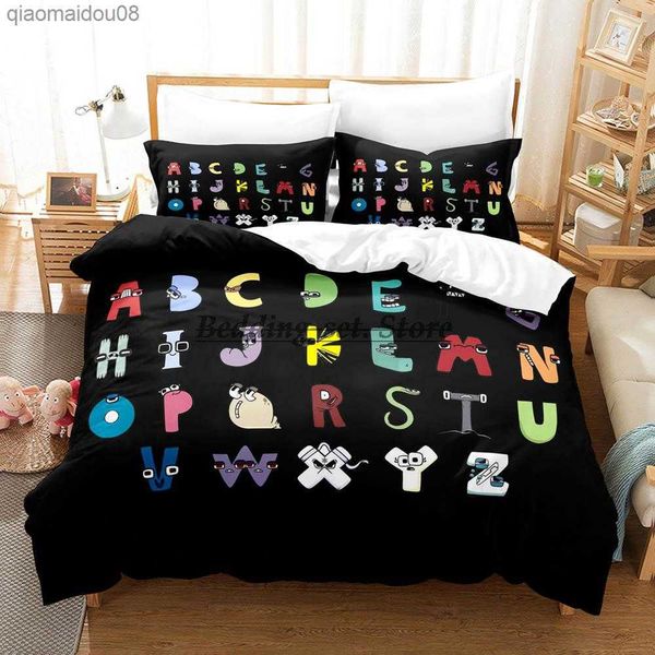 2023 Alphabet Lore Ensemble de literie Simple Twin Full Queen King Size Ensemble de lit Aldult Kid Chambre Ensembles de housse de couette Anime Bed Sheet Set L230704